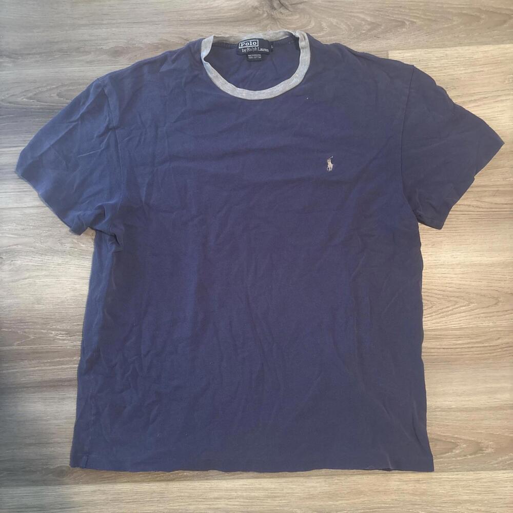 Vintage Polo Ralph Lauren Blue Shirt, Gray Collar Size L